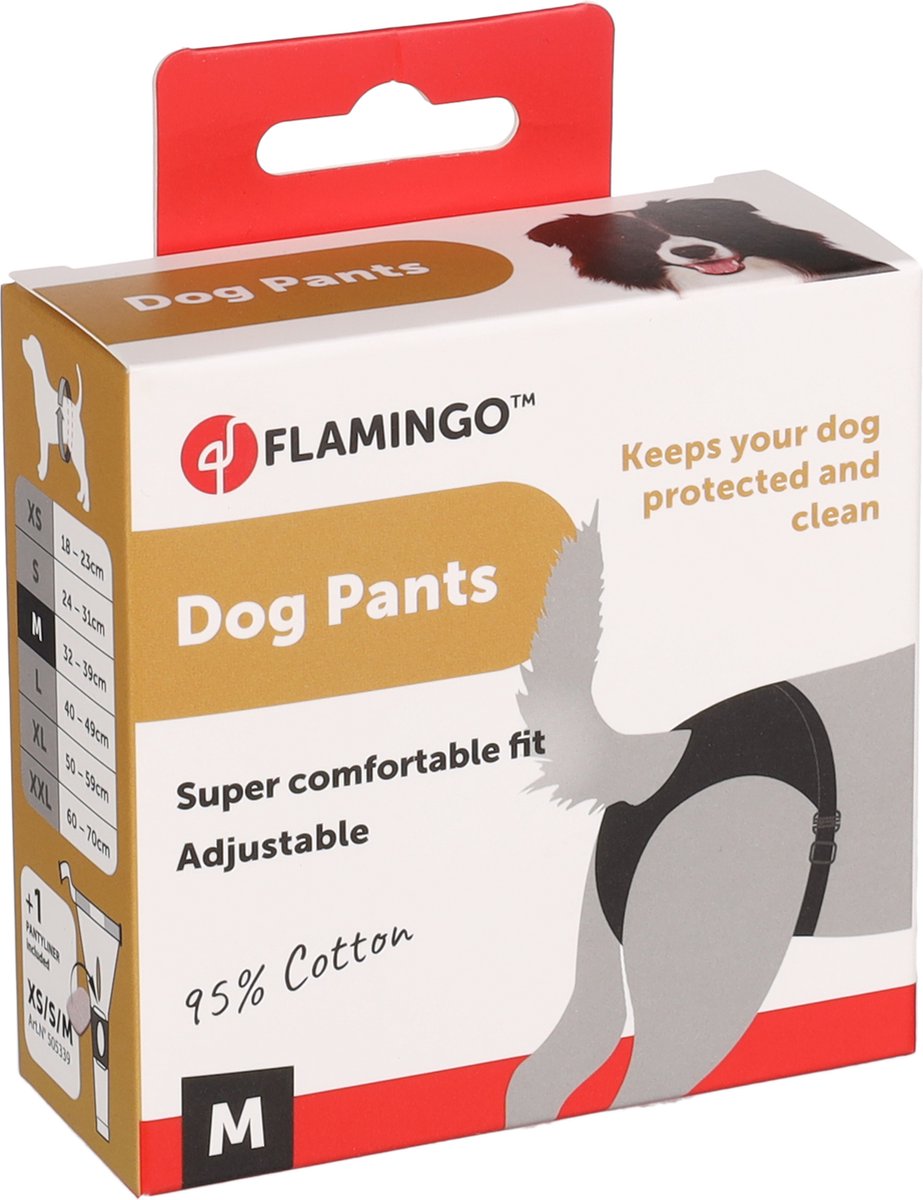 Flamingo loopheidsbroekje hond – Luvly Slip Vrouwelijk Zwart M – voor loopsheid – verstelbare taille & inclusief inlegkruisje hond