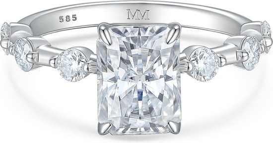 Isla - 14k Witgouden Radiant Geslepen Moissanite Ring met Zijstenen - 1.8 karaat