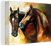 Canvas - Olieverf - Paarden - Dieren - Geel - 80x60 cm - Woondecoratie - Schilderijen op canvas