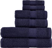 Handdoekenset, marineblauw - 2 badhanddoeken, 2 handdoeken en 2 washandjes, dagelijks gebruik 500 GSM ringgesponnen, 100% katoen, zeer absorberend voor badkamer, douche en cadeau (Pack van 6)