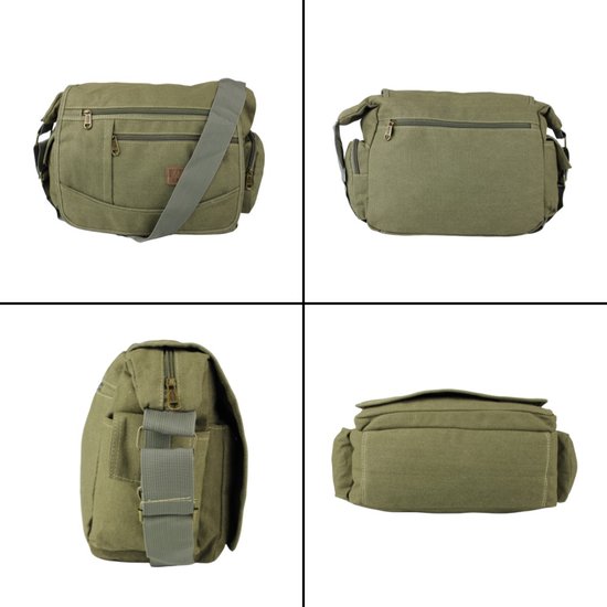Fana Bags | Grand sac bandoulière en toile vert armée | Sac bandoulière Homme / Femme A4 | sac messager en toile | Sac bandoulière grande toile
