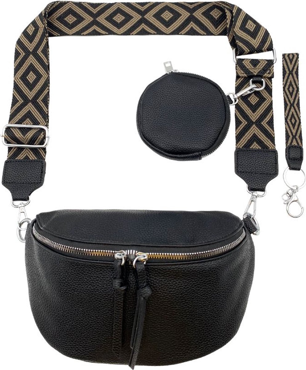 Dames Crossbodytas Zwart - Bagstrap Schoudertas - Schuine Schoudertas - Festival Tas - Trendy Damestas - Kerstcadeau