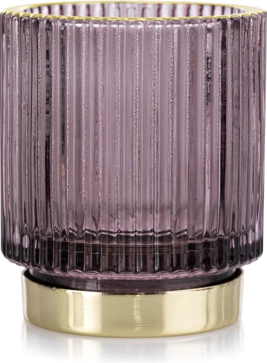 Theelichthouder van glas kandelaar theelichtglas 7x8cm Pompey violet goud