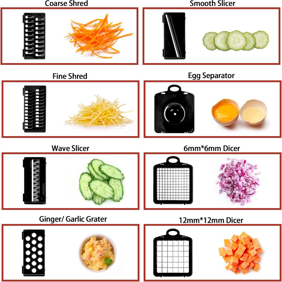 Mandoline voor groenten, 15-in-1, handmatig, groentesnijder, mandoline met 7 verstelbare messen van roestvrij staal, groenterasp voor aardappelen, uien, tomaten, knoflook, fruit (grijs
