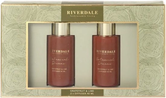 Riverdale Fashionable Living Giftset 2 x diffuseur 40 ml Luca Green Pamplemousse & Lime - Coffret cadeau bâtonnets parfumés Pamplemousse & Lime - Emballage cadeau