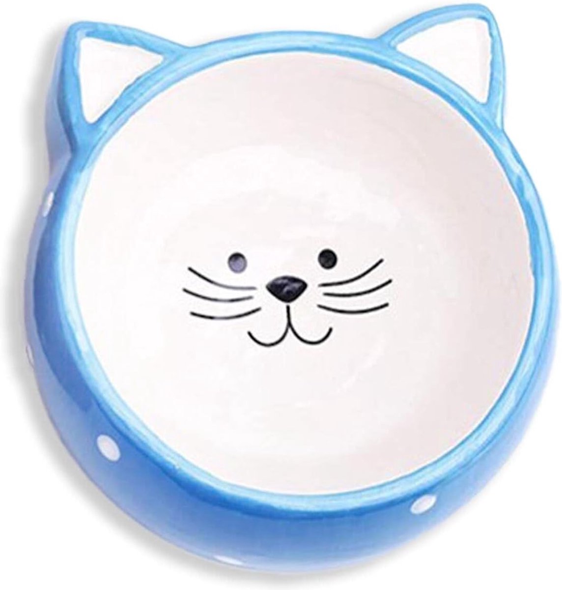 Kattenkom van keramiek met kattenmotief - kom voederbak (blauw) Merk: Monkimau