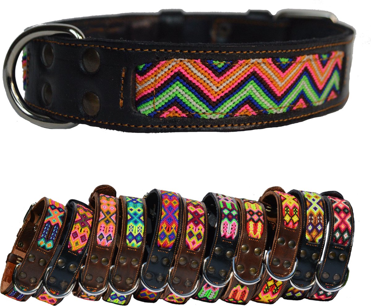 Bohemi Ibiza honden halsband, maat Large, 43 - 52cm, Blauw leer
