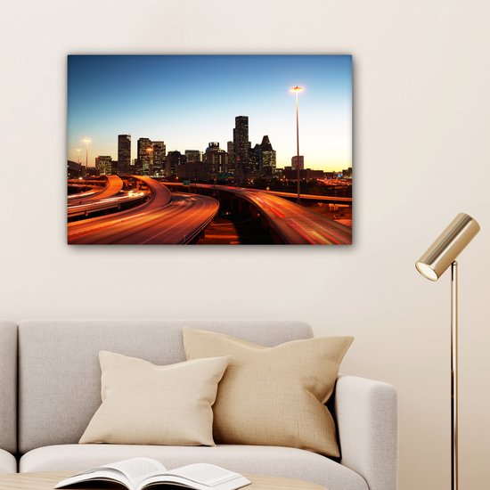 Tableau sur toile Soirée - Houston - Highway - 90x60 cm - Décoration murale