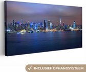 Canvas Schilderij New York - Skyline - Nacht - 80x40 cm - Wanddecoratie