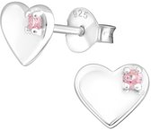 Joy|S - Zilveren hartje oorbellen - kristal roze - 7 x ilver mm - gepolijst - oorknoppen
