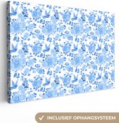 Canvas Schilderij Bloemen - Patroon - Blauw - 60x40 cm - Wanddecoratie