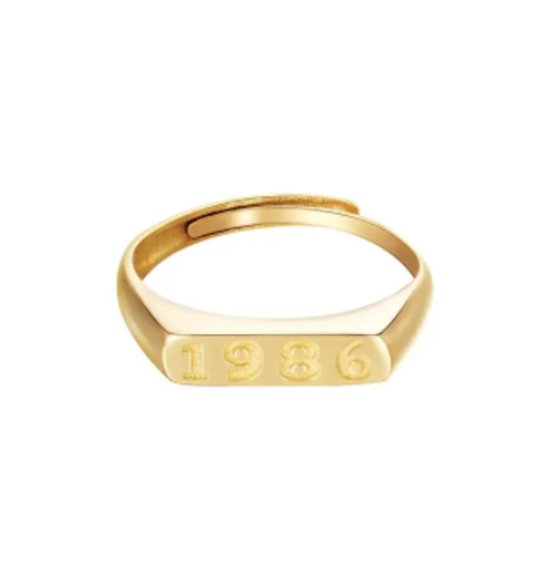 Ring stainless steel - 1986 - Geboortejaar sieraden - Goudkleurig - Verkleurd niet - Damesdingetjes