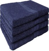 Set van 4 handdoeken, 50 x 100 cm, badstof handdoeken, 100% katoen, marineblauw