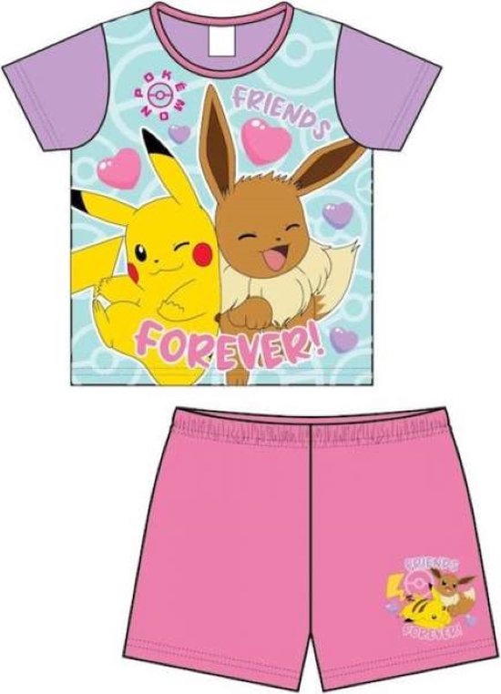 Pokemon shortama - roze - Pikachu Friends Forever pyjama - maat 140