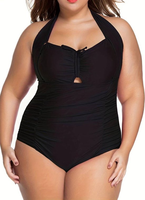 Elegant Badpak Grote Maten Badpak Met Veters aan de Voorkant en Ruches