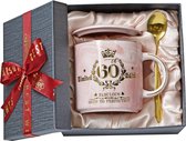 Cadeau voor 60e verjaardag voor vrouwen, fantastisch 1963 tot in de perfectie verouderd, 400 ml, roze koffiemok met gouden print, 60 cadeaus voor 60-jarige vrouw, moeder, haar, keramische marmeren mok met doos