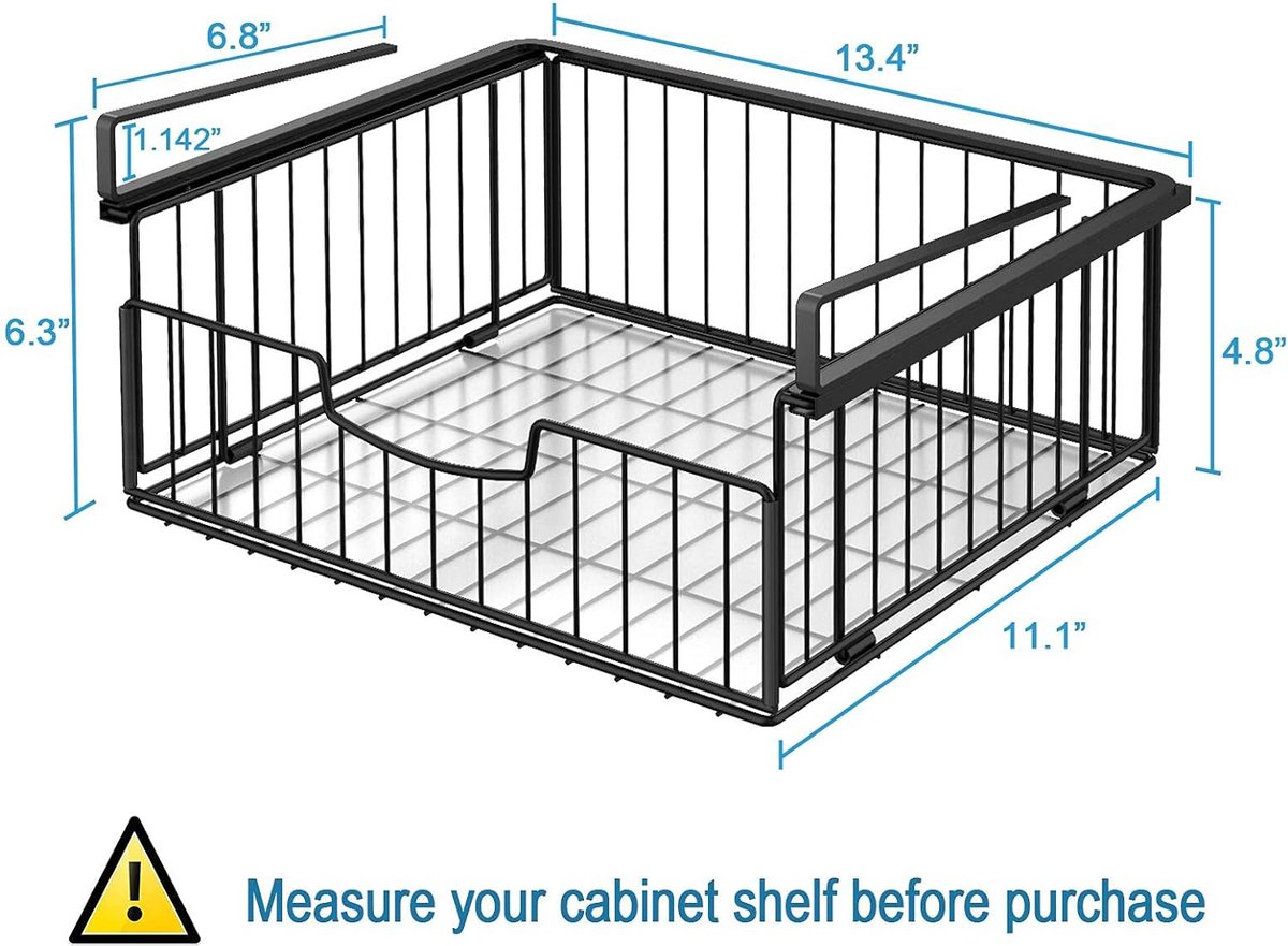 Onder plank opbergmand, hangende kast opbergmand organizer, metalen draad mand planken voor keuken, kantoor, bijkeuken, badkamer (wit, 2 stuks