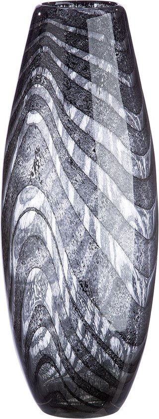 Glazen vaas exclusief waves extra long - 42x16cm zwart grijs doorzichtig - handgemaakt