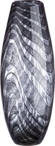 Glazen vaas exclusief waves extra long - 42x16cm zwart grijs doorzichtig - handgemaakt