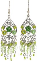 Behave Boucles d'oreilles argentées avec perles et fleurs vertes