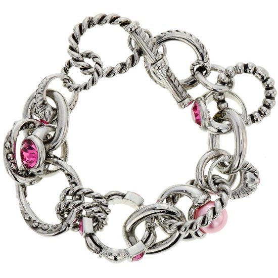 Behave Zilver-kleurige schakelarmband met roze details