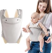 Draagzak met zak, 4-in-1 gemakkelijk te dragen ergonomische verstelbare ademende draagbanden, perfect voor pasgeborenen tot baby's tot 15 kg peuters - grijs