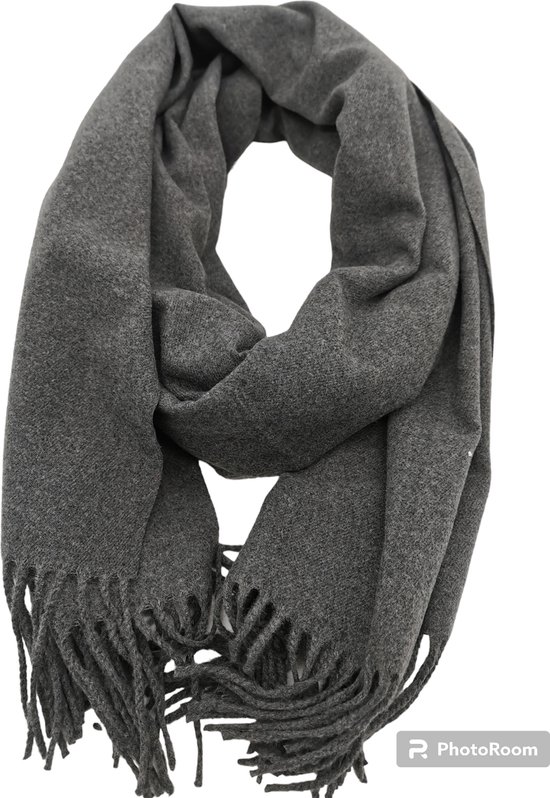 Sjaal - Pashmina - Zilvergrijs - Warm – Zacht - Feestdagen - Unisex - 180X70cm - met gratis sjaal ring van twv € 7.99
