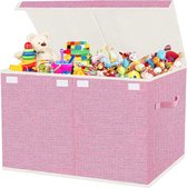 Toy Box Storage Box with Lid Children's Room 83 L Foldable Large Toy Storage Children's Box with Handles for Girls Children's Room Books Bedroom (62 x 33 x 40 cm, Pink)