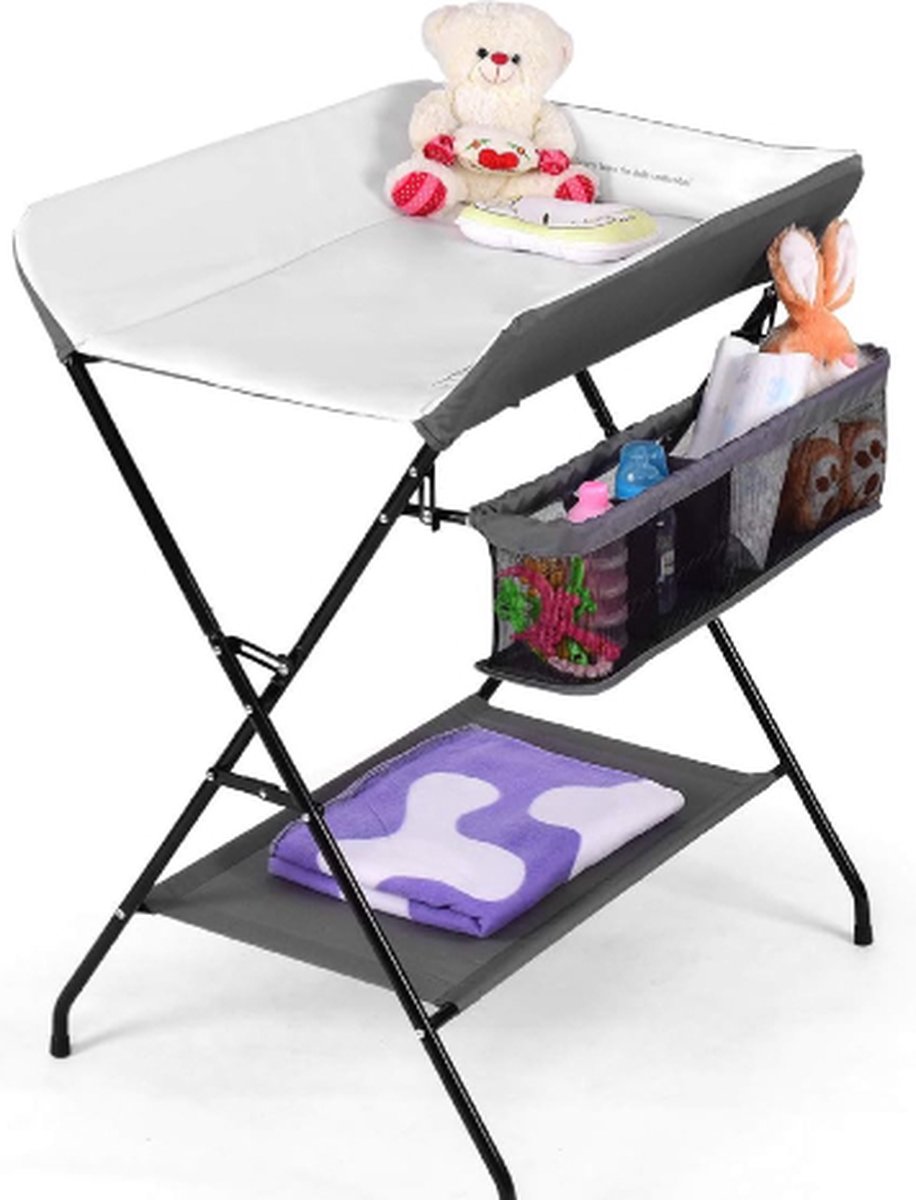 Goedkoopste Inklapbare luiertafel, luierrek met waterafstotende legplank met opbergmand, luiercombinatie aankleedkussen om te wikkelen, doeken te verwisselen en te onderhouden (grijs