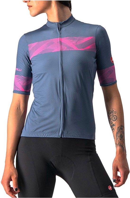Castelli Maillot Cyclisme Manches Courtes Femme Blauw Rose - FENICE JERSEY LIGHT STEEL BLUE PINK FLUO-XL