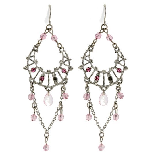 Behave Oorbellen - oorhangers - zilver kleur - roze details - 8 cm
