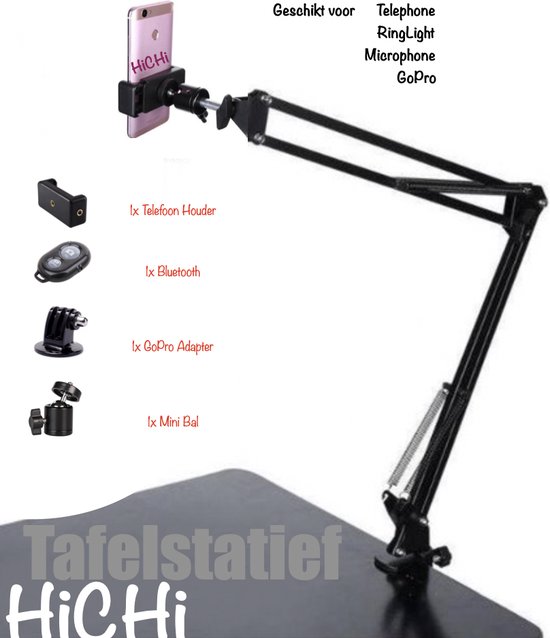 Camerastatief Smartphone Tripod Professionele Multifunctionele Standaard | Microfoon standaard | Standaard voor Smartphone | Tablet Statief | Mic Stand | Podcast | Vloggen Youtube | Universeel | iPad Statief | Tafel