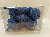 Kerstballen - Onbreekbaar - Verschillende soorten in 1 verpakking - 12 stuks - Blauw - Glitter