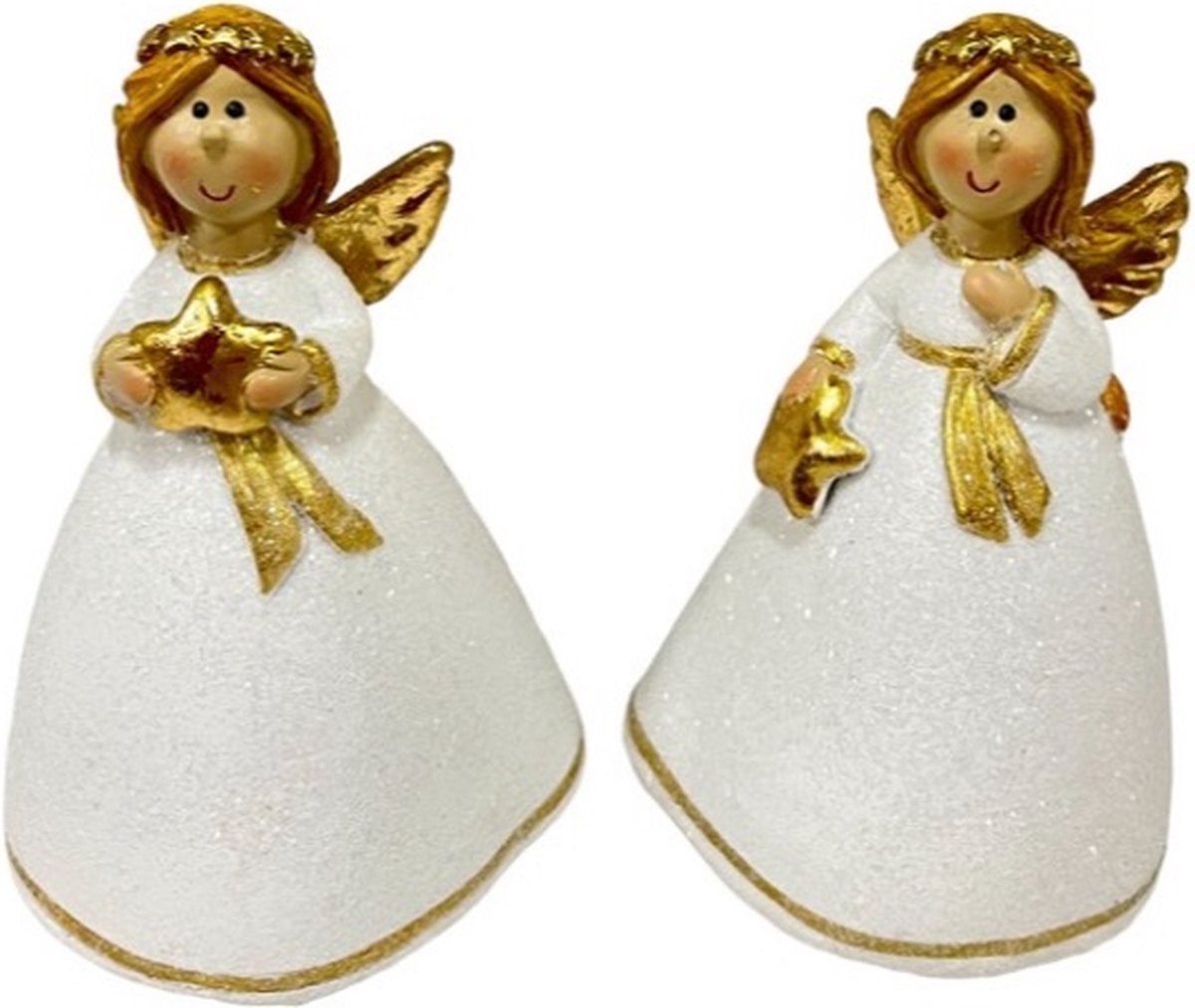 Home Society - Kerst Engeltjes - Dulce - Staand - Goud met Wit - S - Set van twee