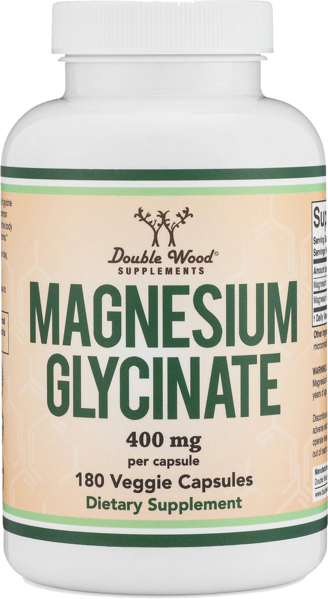 Goedkoopste Double Wood Magnesium Bisglycinaat | 180 vegan capsules | 400 mg per capsule | XL verpakking | Glycinate | Magnesium tabletten
