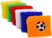 Set van 6 kinder voetbal zweetbandjes / sport polsbandje in blauw, oranje, geel, wit, groen en rood (uitdeel cadeau kinderverjaardag,hardlopen, traktatie football )