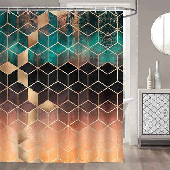 Douchegordijn, groen, geometrische douchegordijnen, 180 x 180 cm, anti