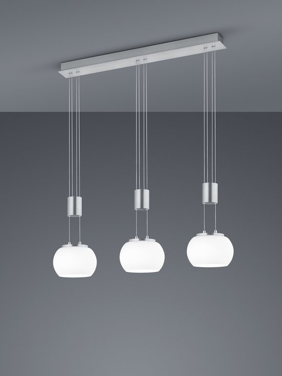 Trio leuchten - Suspension LED - Eclairage suspendu - 24W - 3 lumières - Wit Chaud 3000K - Dimmable - Rectangle - Nickel - Aluminium