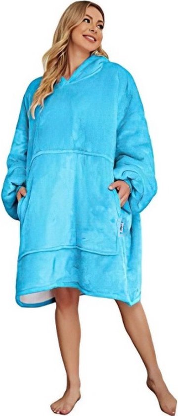Sweat à capuche câlin - Extra doux - Adje® - Blauw clair - Plaid avec manches - Couverture polaire - Snuggie - Couverture à capuche - Sweat à capuche polaire