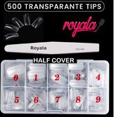 Royala Half Cover Tips + Nagelvijl - Transparante NagelTips 500 stuks - Kunstnagel Set - Nepnagel Tips - Transparant - Plaknagels - Nepnagels- Acryl en Gel in tipbox