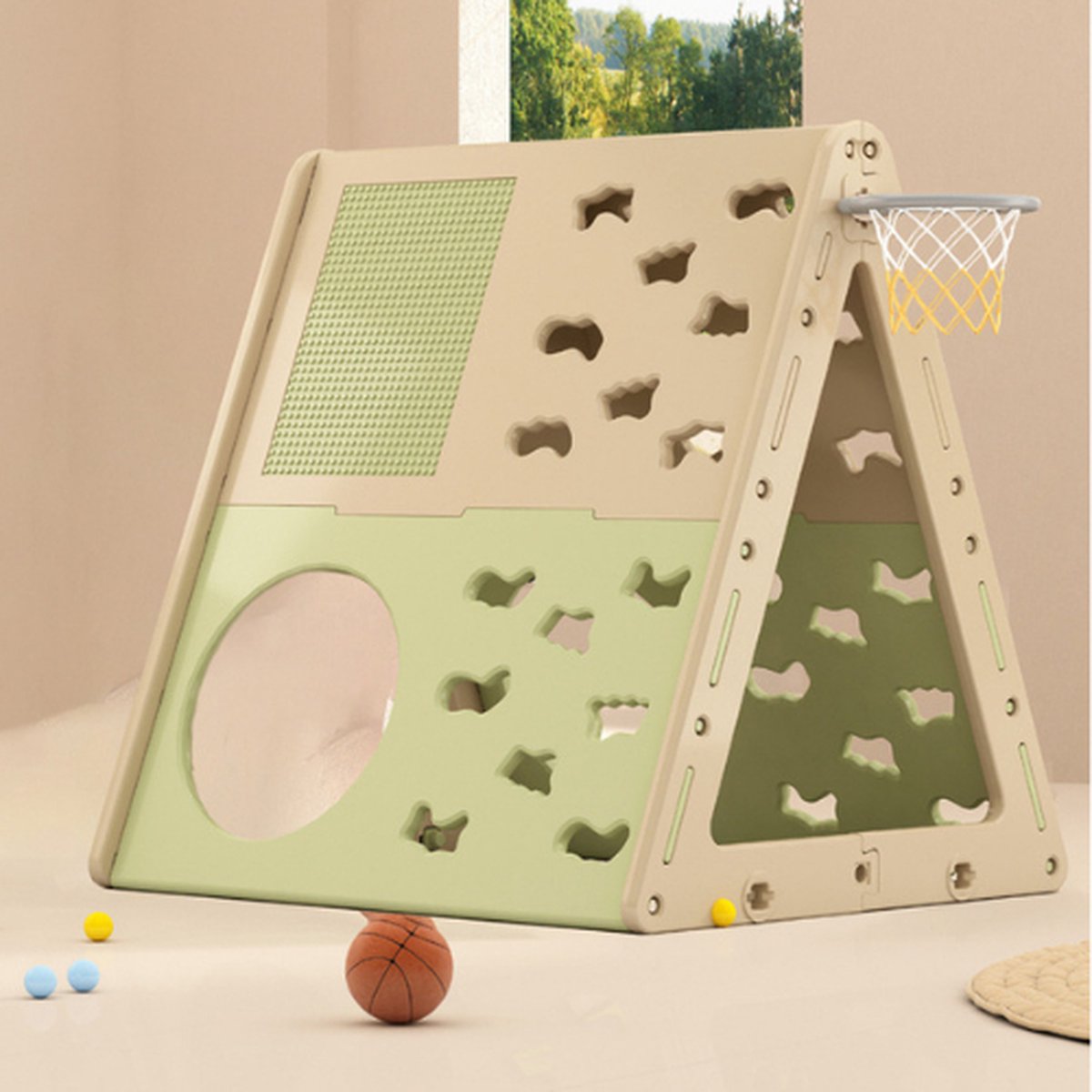 COSTWAY Maison de Jeu pour Enfants 6 en 1 avec Mur d'Escalade Tableau  Dessin Basket