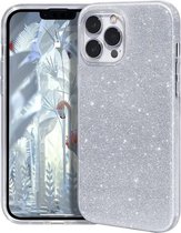 Telefoonhoesje Siliconen - Geschikt Voor iPhone 15 - Shock Proof Case - Met paarse glitter - Zilver