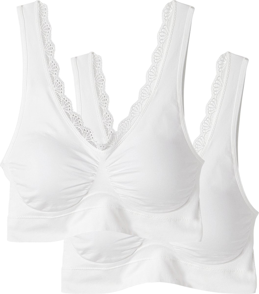 Damart - Set van 2 naadloze behatops met kant - Dames - Wit - L