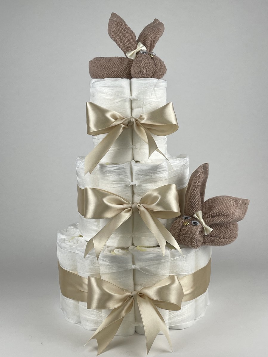 Chouette-Chouette | Luiertaart Meisje | Kraamcadeau | Geboorte Meisje | Babyshower | Konijnen Pinkstone - Beige