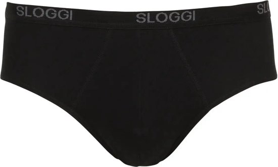 Zwarte Sloggi midi slip met herhaaldelijk het logo 'SLOGGI' op de elastische band.