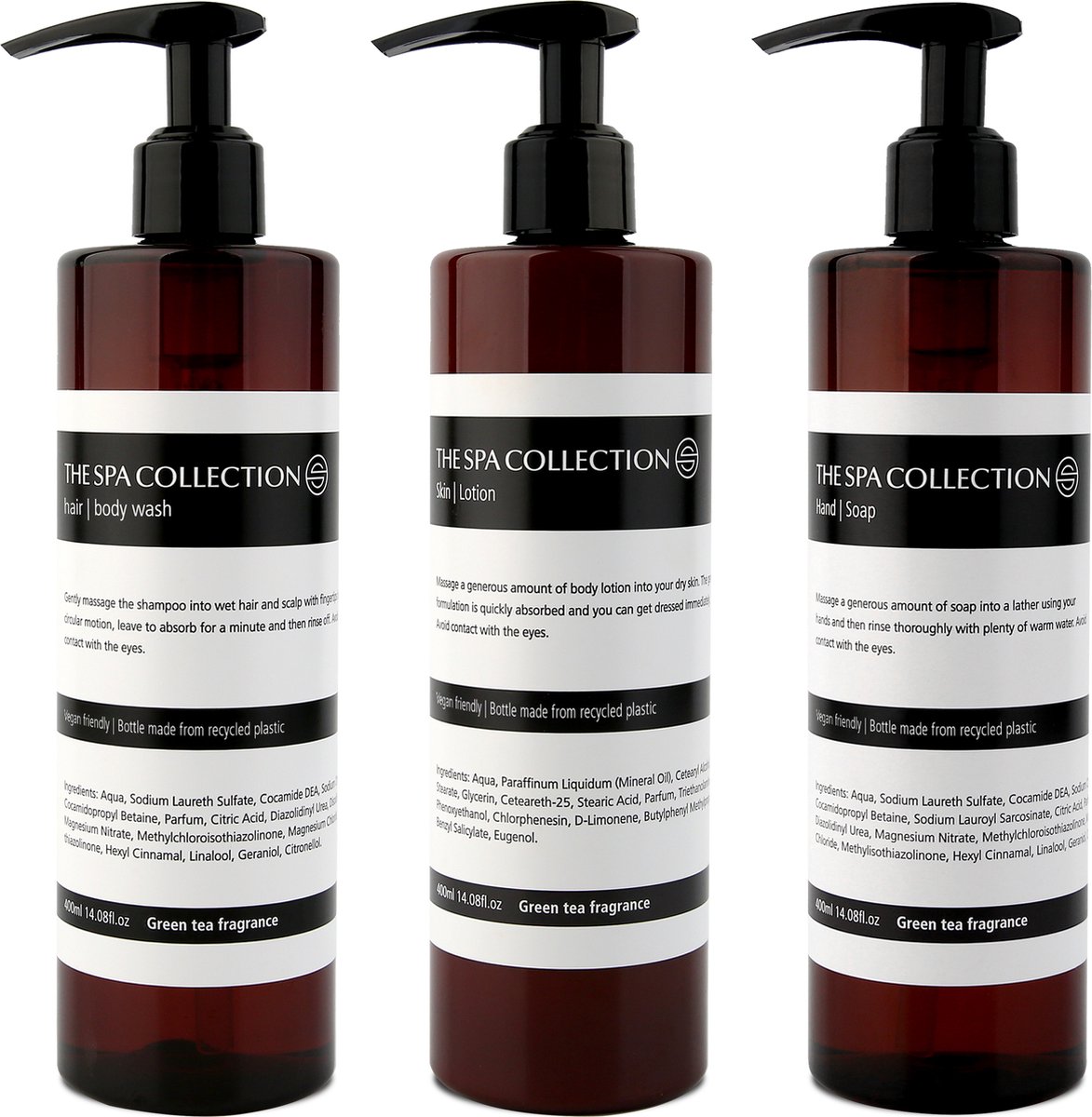 Goedkoopste The Spa Collection Green Tea - 2-in-1 Hair & body wash Handzeep Body Lotion - 400 ml pompfles - Set van 3 Stuks