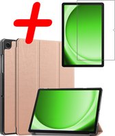 Hoesje Geschikt voor Samsung Galaxy Tab A9 Hoes Case Tablet Hoesje Tri-fold Met Screenprotector - Hoes Geschikt voor Samsung Tab A9 Hoesje Hard Cover Bookcase Hoes - Rosé goud