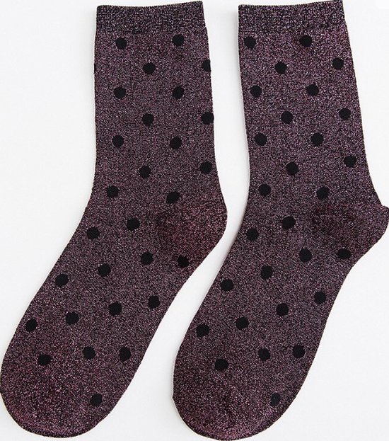 Glitter sokken - Roze met zwarte stipjes - Dames sokken - Girls sokken - One Size - 36 t/m 43