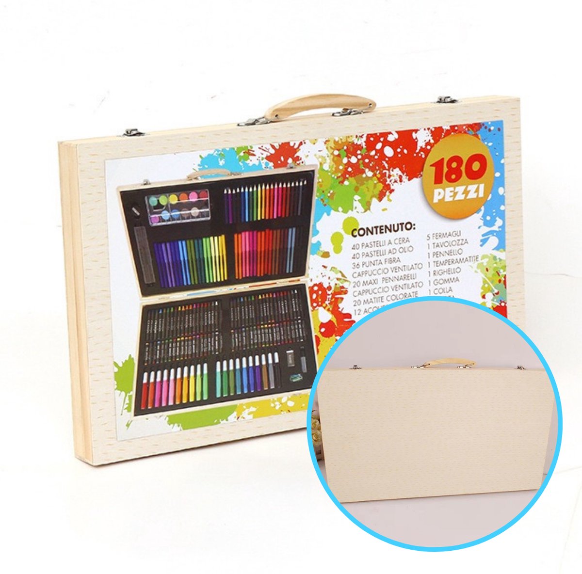 Buxibo Luxe 180-Delige Teken- en Verf Set - Tekendoos met Kleurpotloden, Waskrijt en Acrylverf - Tekenset Compleet voor Kinderen en Volwassenen — afbeelding 8