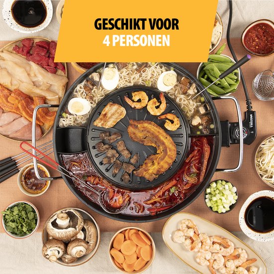Tristar Hotpot Elektrisch PZ-9131 - 1800W - Chinese fondue 4 pers - Korian bbq - Incl tang, fonduevorken, fonduenetten — afbeelding 2